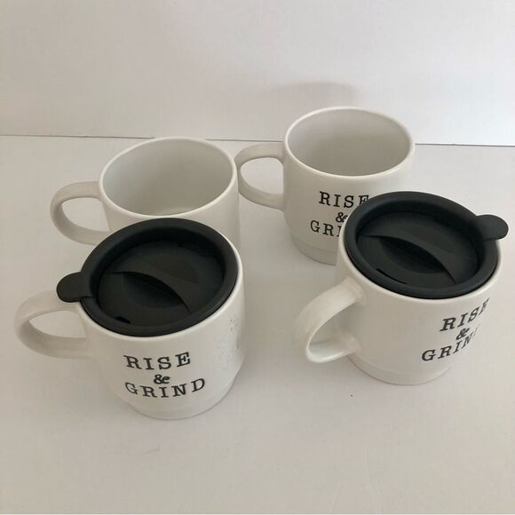 MRKT MARKET FINDS SET OF 4 COFFEE BREAK TOWER IN WHITE MICROWAVE/DISWASHER SAFE - Picture 5 of 10